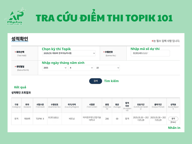 Mẹo tăng điểm TOPIK nhanh 2 Tra cứu điểm TOPIK